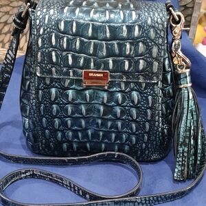Brahmin Teal Croc-Embossed Crossbody Bag